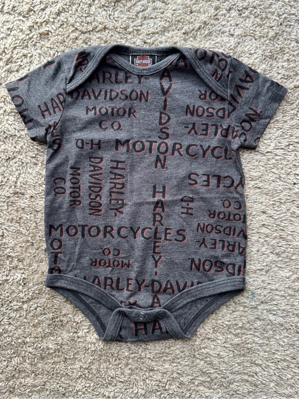 Harley-Davidson Allover Script Logo Bodysuit Gray Short Sleeve 3-6M